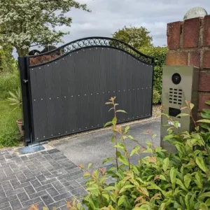 electric gates in Bury St Edmunds with composite wood infill panels