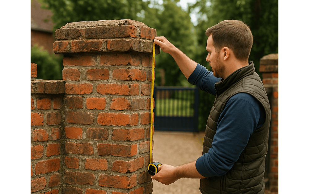 Site survey measuring brick piers for electric driveway gates